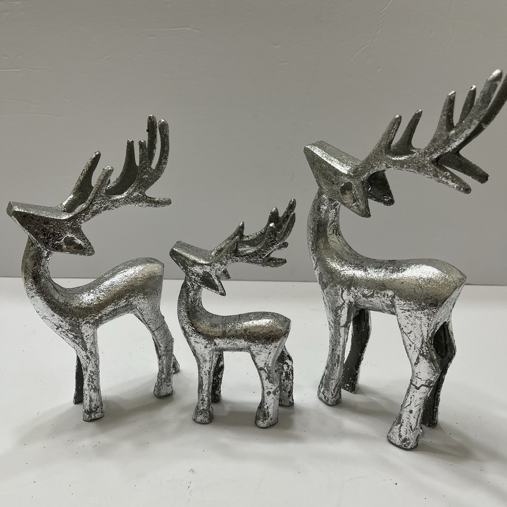 Christmas Silver-Tone Metal Reindeer Figures Set Of 3